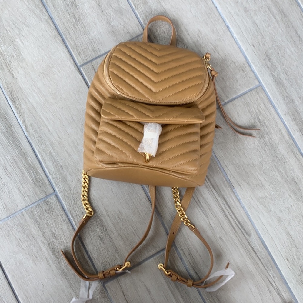 NWOT Rebecca Minkoff Edie Small Quilted Leather Backpack Bag Cool Tan AUTHENTIC - Picture 5 of 10